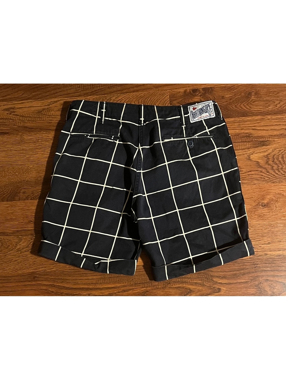 A Bathing Ape Navy and White Windowpane Check Cotton Shorts
